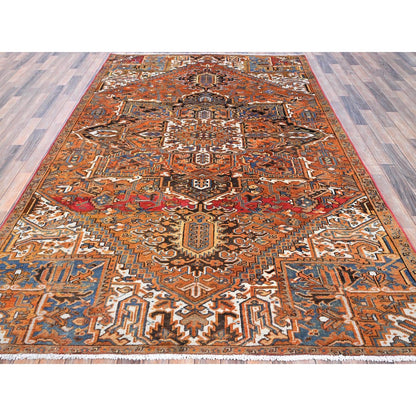 6'10"X10'8" Orange Vintage Zoroastrian Heris 100% Wool Hand Knotted Rug