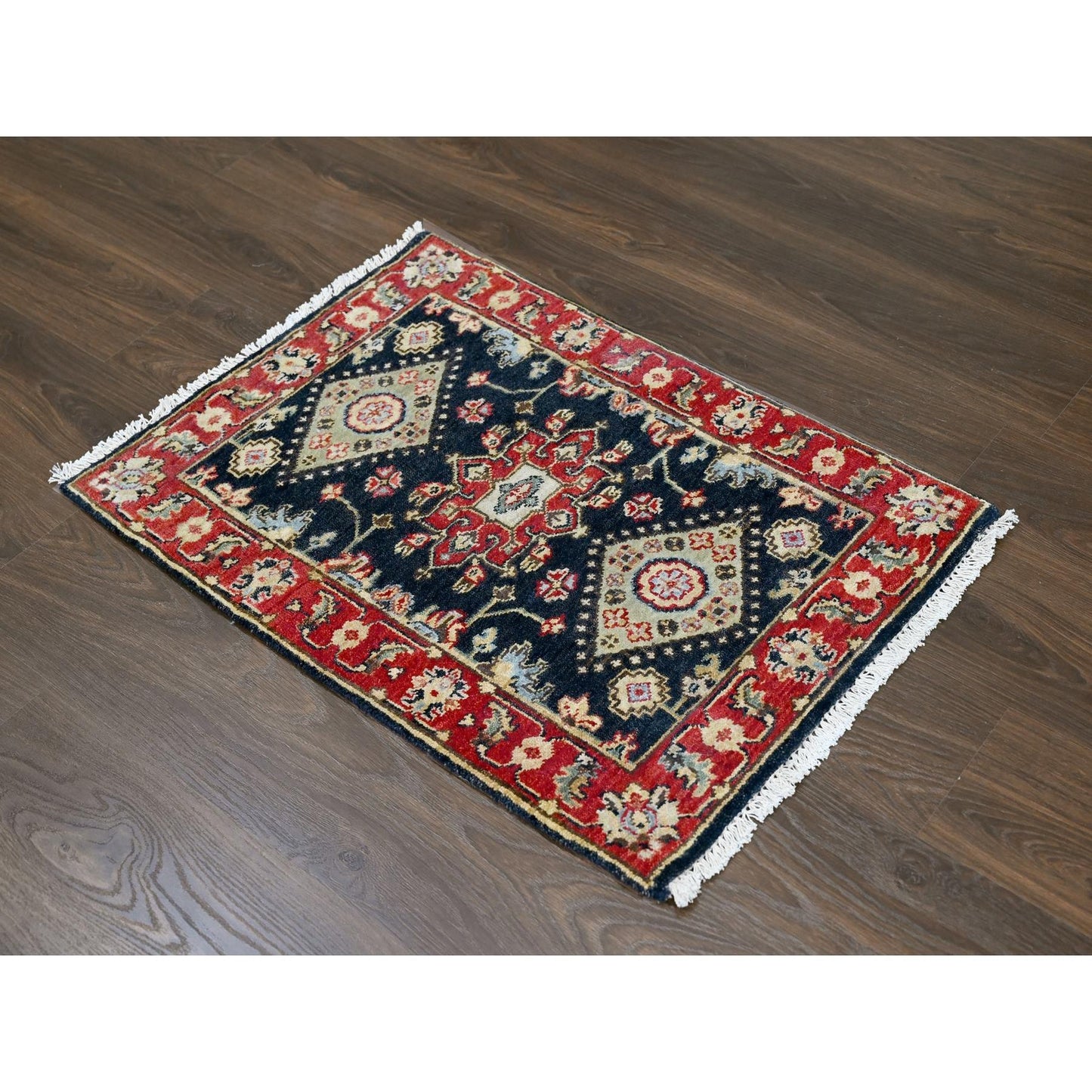 2'1"X3' Black Karjihooz Medallion Design Hand Knotted 100% Wool Mat Rug