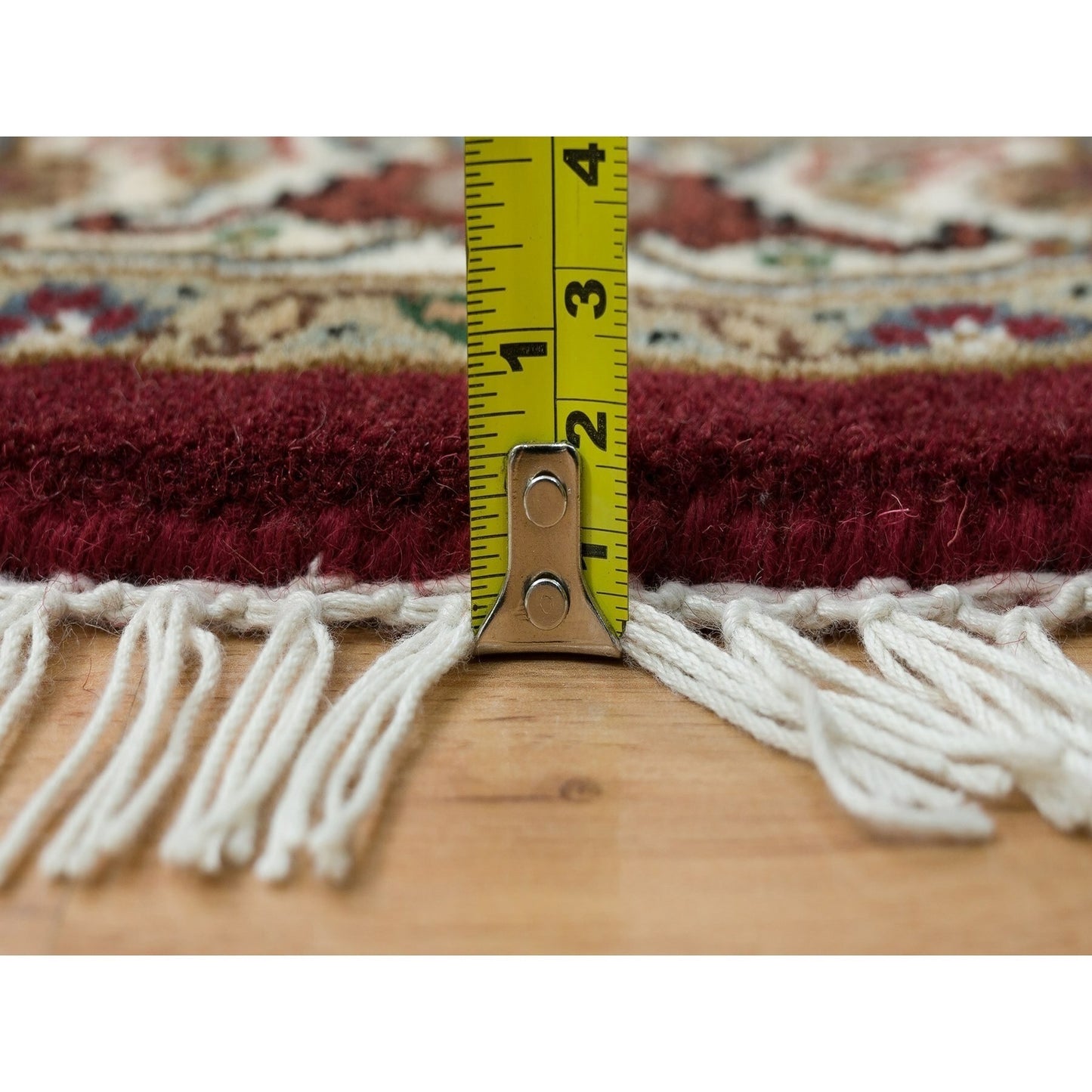 3'4"X3'4" Red Tebraz Mahi Design Wool Hand 175 Kpsi Knotted Round Rug