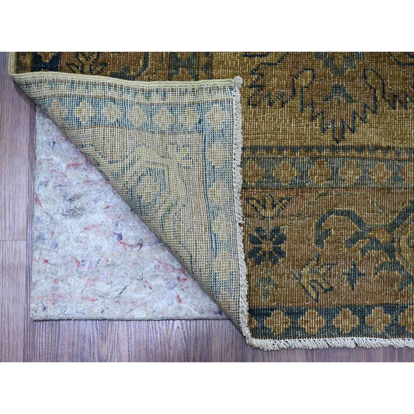 8'X9'1" Brown Overdyed Kazak Geometric Hand Knotted All Wool Squarish Rug