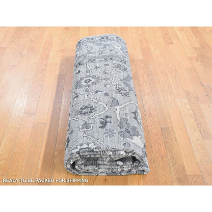 9'1"X12'3" Gray Peshawar Sultanabad All Over Design Hand Knotted Wool Rug