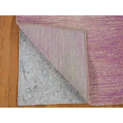 2'7"X12'3" Hand Knotted Zero Pile Pink Pure Wool Only Runner Rug