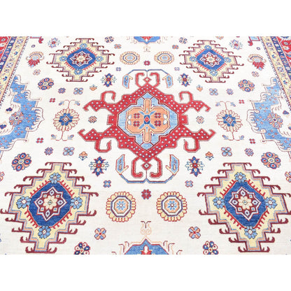 10'X13'3" Ivory Special Kazak With Geometric Design Wool Hand Knotted Rug