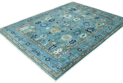 Handmade Blue Kazak Pakistan Rug Floral Modern