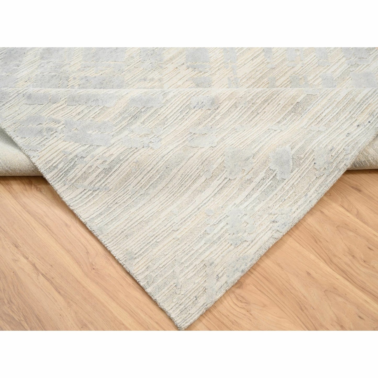 6'1"X11'10" Natural Wool Hand Knotted Ivory Modern Design Wide Runner Rug