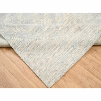 6'1"X11'10" Natural Wool Hand Knotted Ivory Modern Design Wide Runner Rug