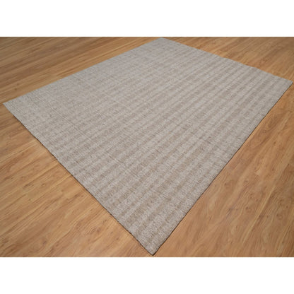 8'1"X10' Tan Brown Hand Loomed Vertical Stripes Design Natural Wool Rug