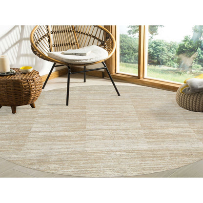 10'X10'Beige Hand Loomed Wool Modern Fine Jacquard Tone On Tone Round Rug