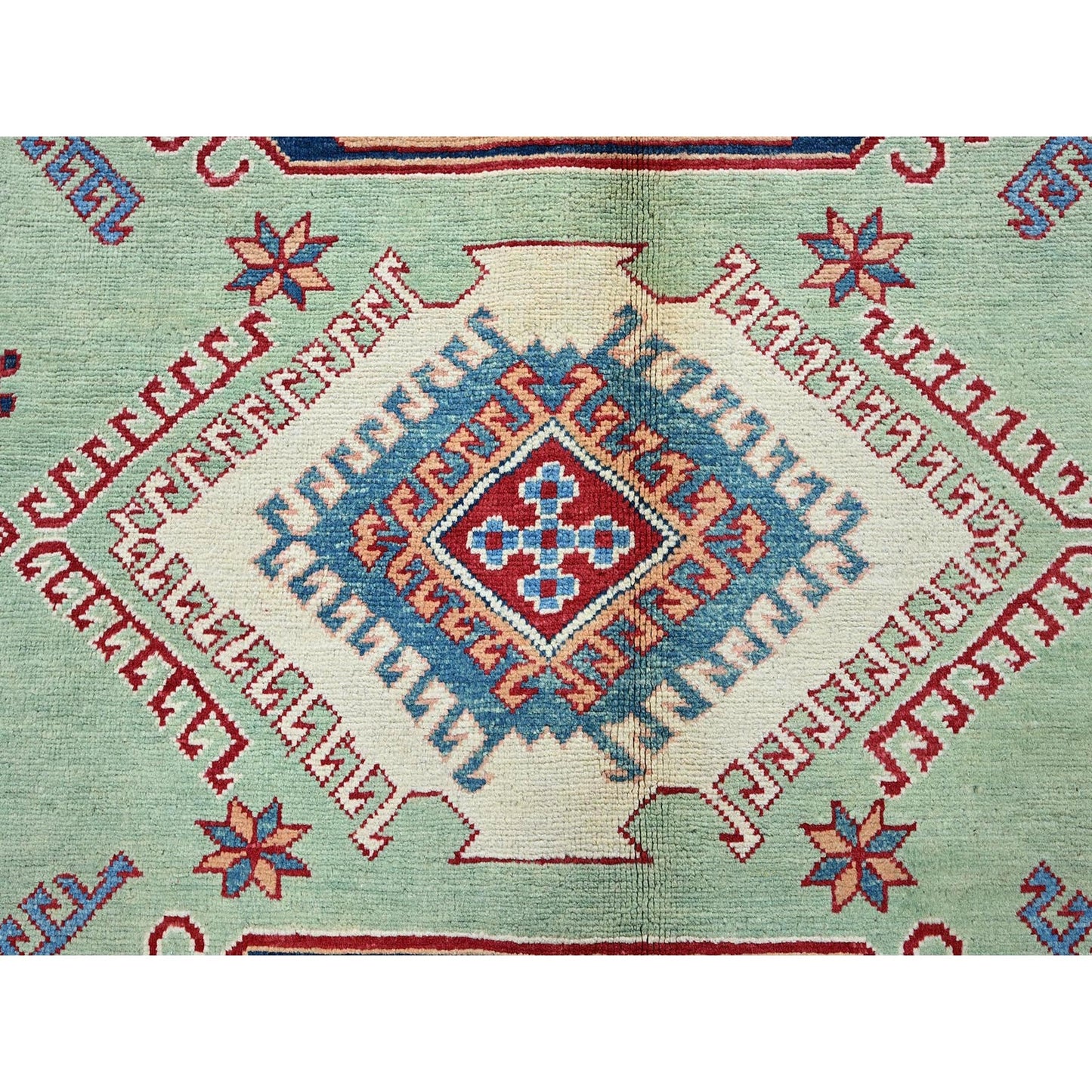 8'4"X9'7" Green Afghan Special Kazak Geometric Design Wool Hand Knotted Rug