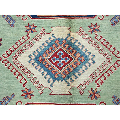 8'4"X9'7" Green Afghan Special Kazak Geometric Design Wool Hand Knotted Rug