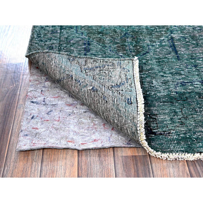 2'6"X9'8" Overdyed Green Vintage Zoroastrian Hand Knotted Wool Runner Rug