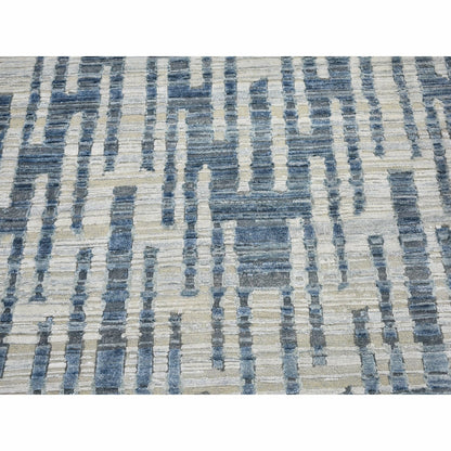 10'X10' Pure Silk And Textured Wool Square Zigzag With Graph Design Rug