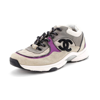 Chanel Women'S Cc Low-Top Sneakers Suede And Quilted Fabric