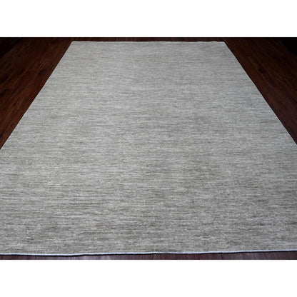 9'6"X11'3" Gray Hand Spun Ghazni Wool Solid Pattern Hand Knotted Rug