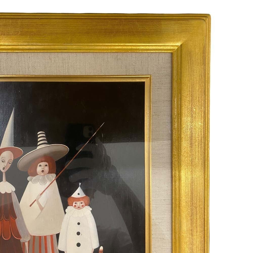 Clowns Painting Oil Duda Bozena Framed Pierrot Polish Naive Art 1989