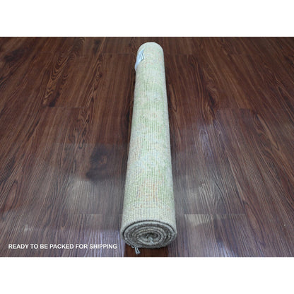 2'10"X5'9" White Hand Knotted Angora Oushak Leaf Design Wool Runner Rug