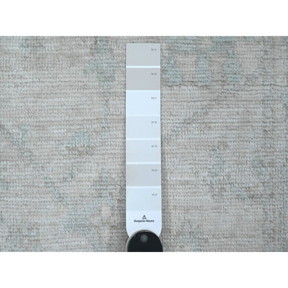 2'8"X9'8" White Hand Knotted Angora Oushak Leaf Design Wool Runner Rug