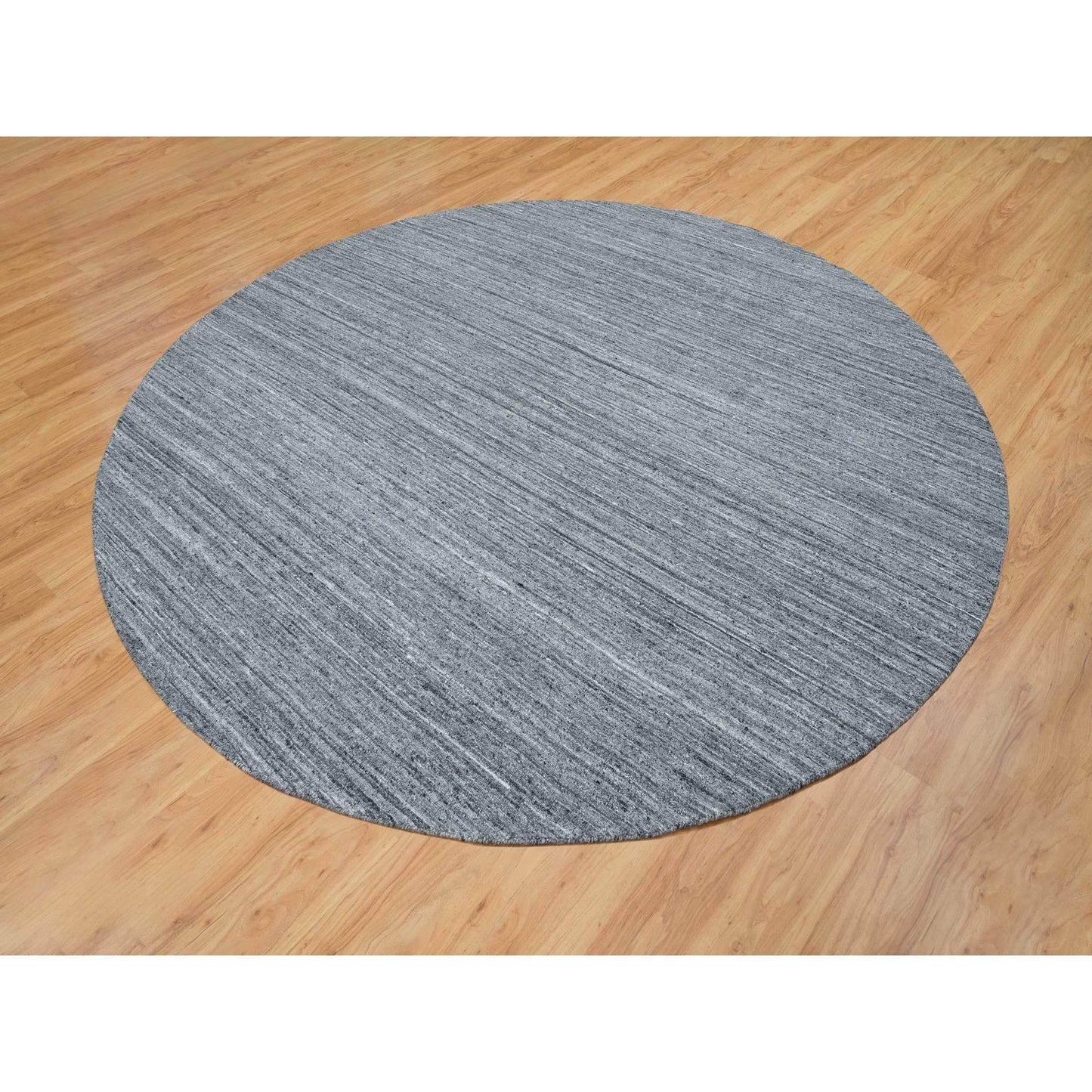 12'X12' Gray Hand Loomed Modern Striae Design Organic Wool Round Rug