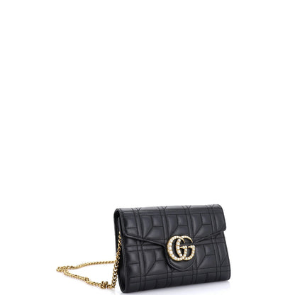 Gucci Pearly Gg Marmont Chain Wallet Matelasse Leather Mini