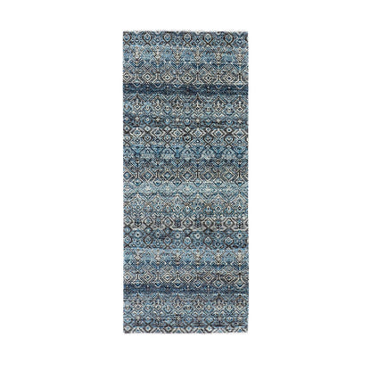 2'6"X6'1" Blue 100% Wool Hand Knotted Kohinoor Herrita Design Runner Rug