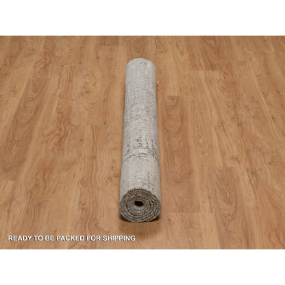 5'1"X7'1" Pastel Gray Hand Knotted Rug Modern Erased Design Natural Wool