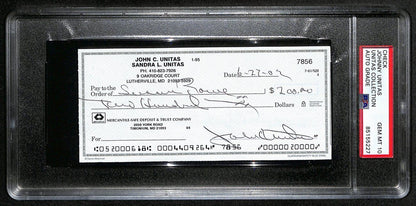 Johnny Unitas Signed 6/27/02 Check Psa/Dna Gem Mt