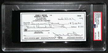 Johnny Unitas Signed 6/27/02 Check Psa/Dna Gem Mt