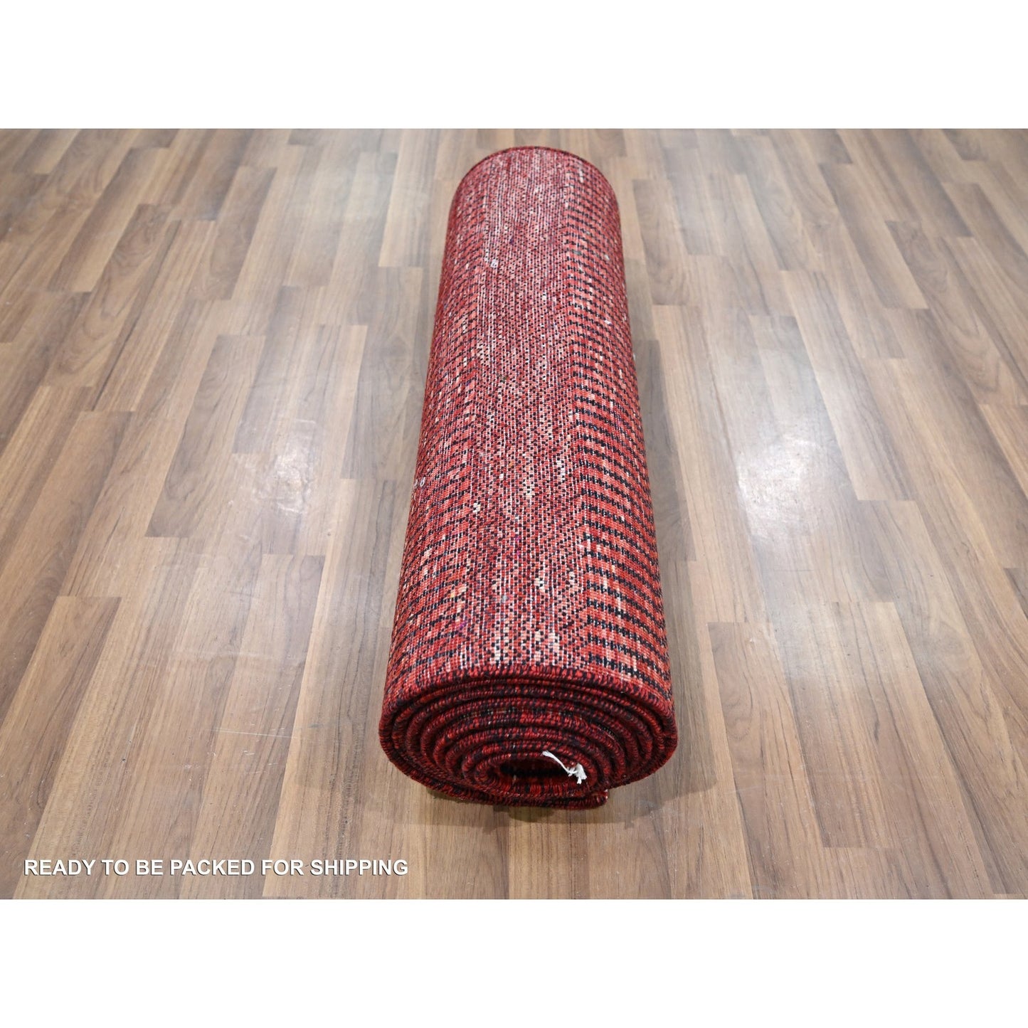 2'6"X11'10" Red Modern Grass Design Hand Knotted Wool And Silk Runner Rug