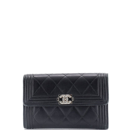 Chanel Boy Trifold Flap Wallet Quilted Lambskin Medium