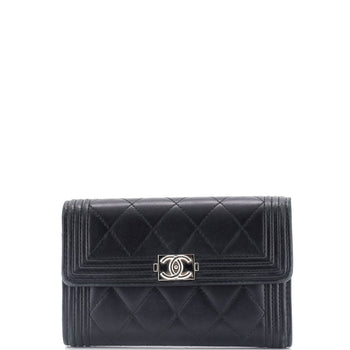 Chanel Boy Trifold Flap Wallet Quilted Lambskin Medium