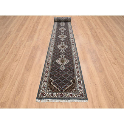 2'6"X26' Gray Tebraz Mahi 175 Kpsi Wool/Silk Hand Knotted Xl Runner Rug