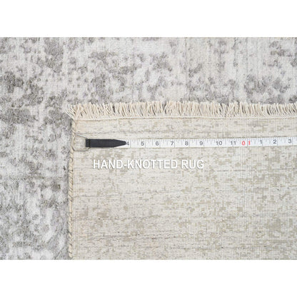 2'7"X17'7" Gray Hand Knotted Wool And Silk Zoroastrian Design Runner Rug