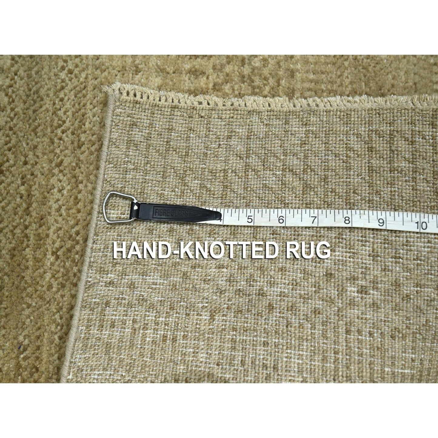 2'X3' Beige Modern Grass Design Hand Knotted Wool With Silk Sample Rug