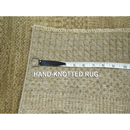 2'X3' Beige Modern Grass Design Hand Knotted Wool With Silk Sample Rug