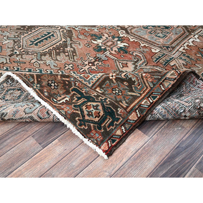 8'7"X12'3" Blush Red Vintage Zoroastrian Heris Pure Wool Hand Knotted Rug