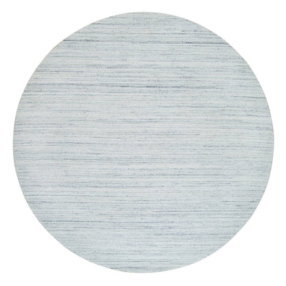 10'X10' Ivory Hand Loomed Plain Modern Striae Design Wool Round Rug