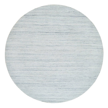 10'X10' Ivory Hand Loomed Plain Modern Striae Design Wool Round Rug