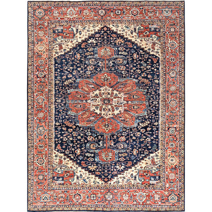 10'1"X14' Midnight Blue Seeripe Heris Design Soft Wool Hand Knotted Rug