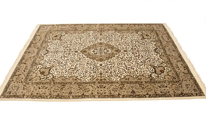 6X8 Hand-Knotted Extra Fine Kirman Oriental Rug Cream Floral Studio Carpet