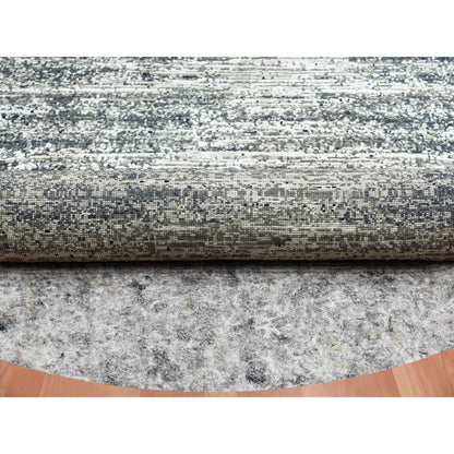 10'X10' Black Striae Design Wool And Silk Hand Knotted Round Rug