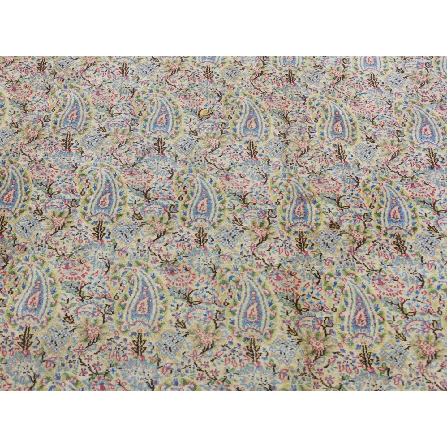 10'X13' Ivory Antique Farsian Karman Full Pile Hand Knotted Wool Rug