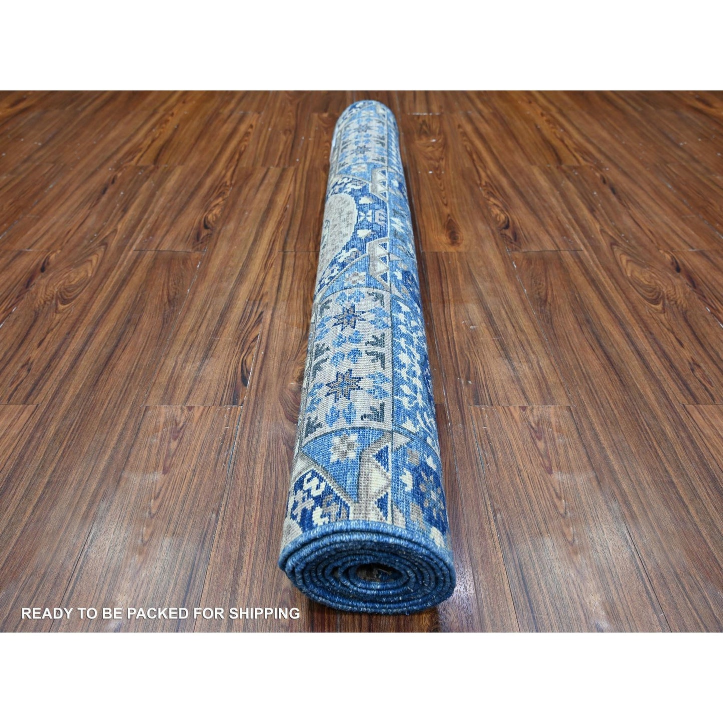 4'X9'10" Blue Fine Aryana Soft Wool Hand Knotted Oriental Rug