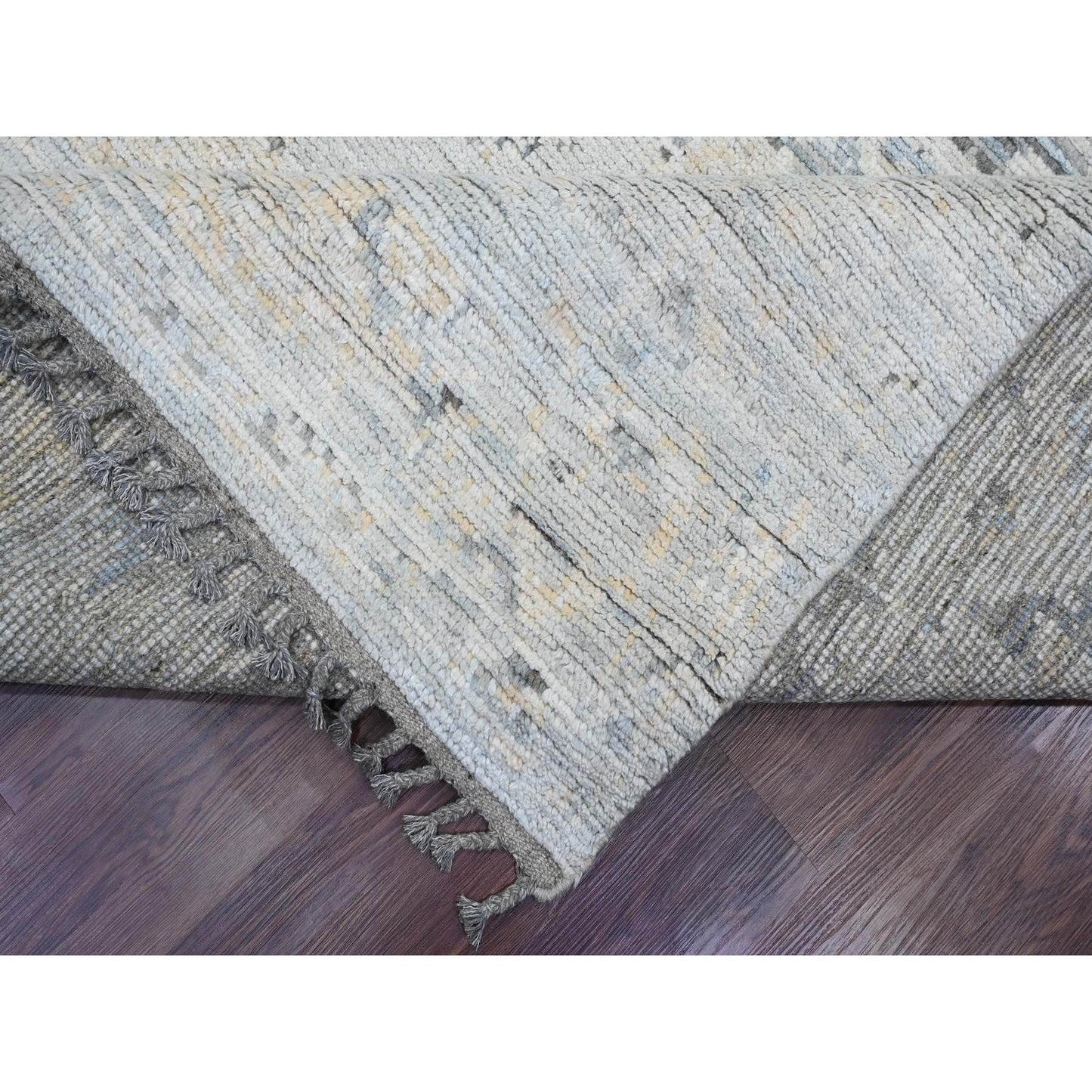 9'X12'1" Gray Moroccan Weave Elephant Feet Design Hand Knotted Wool Rug