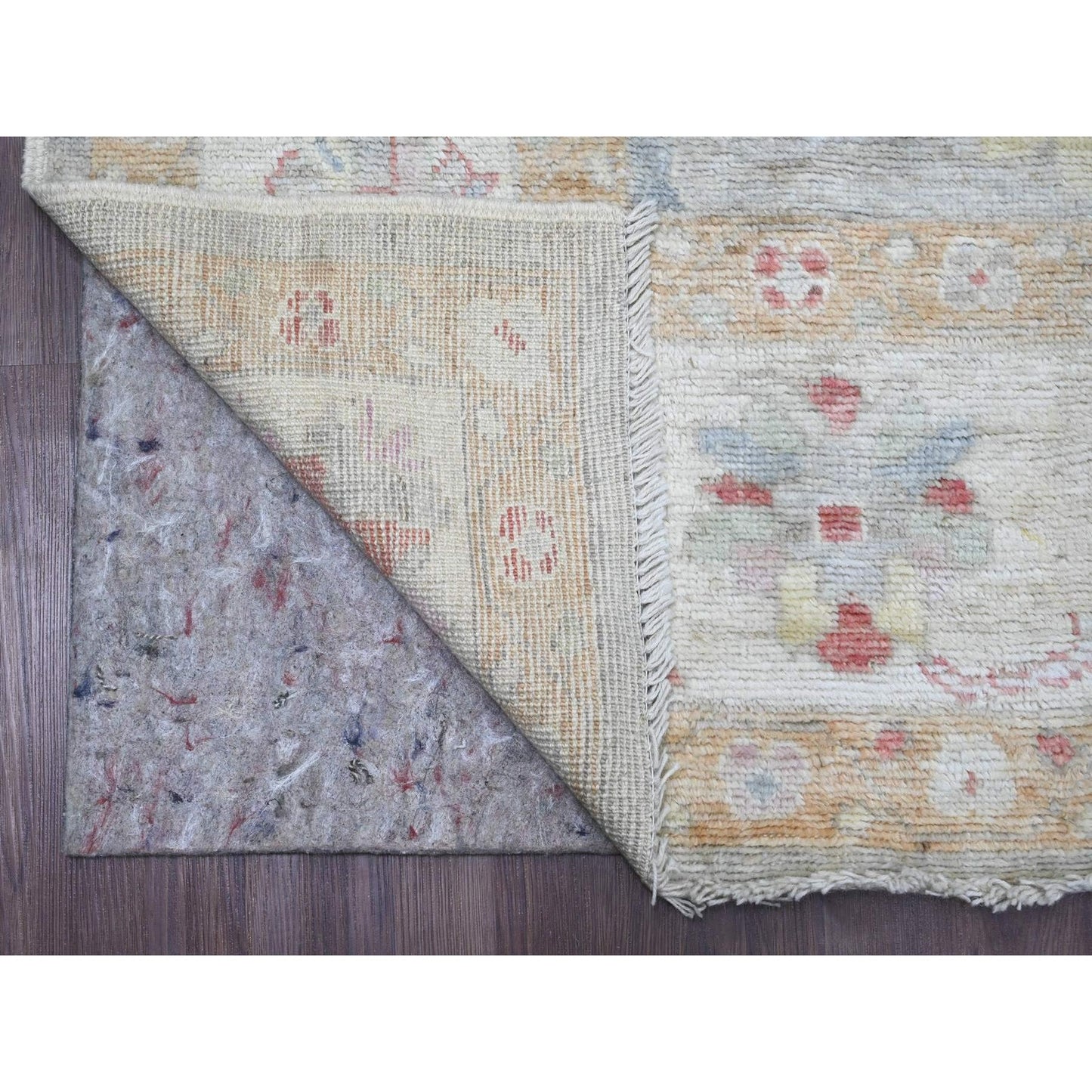 6'2"X11'10" Gray Hand Knotted Angora Oushak Leaf Design Wool Runner Rug