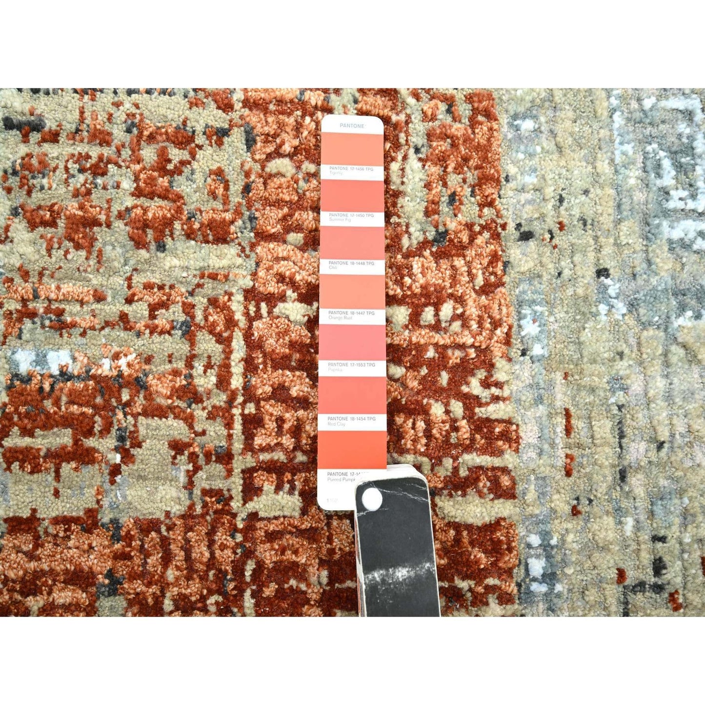 2'7"X11'10" Beige With Rust Abstract Design Wool Hand Knotted Runner Rug