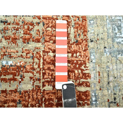 2'7"X11'10" Beige With Rust Abstract Design Wool Hand Knotted Runner Rug