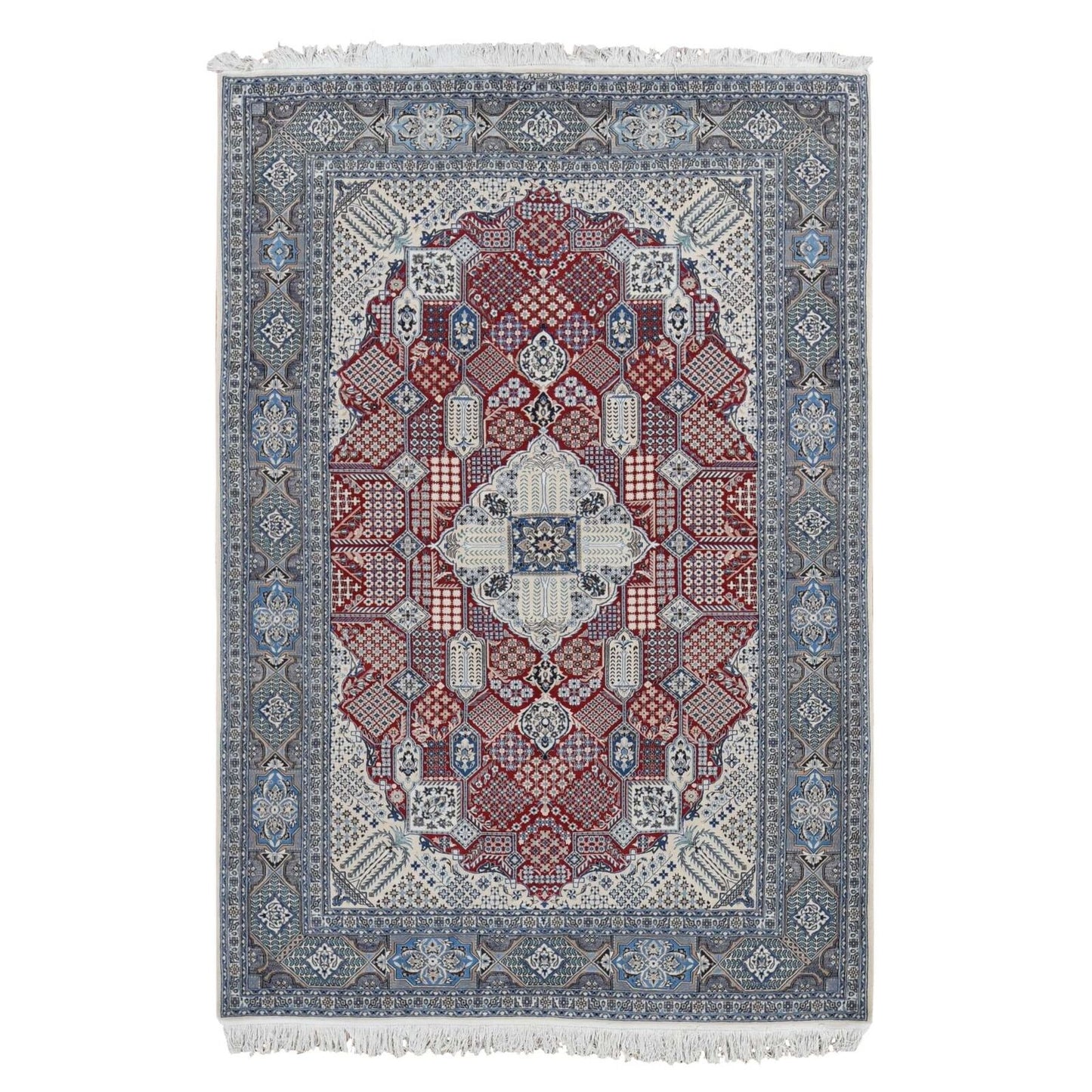 7'3"X10'9" Red New Zoroastrian Nain Soft Wool And Silk Hand Knotted Rug