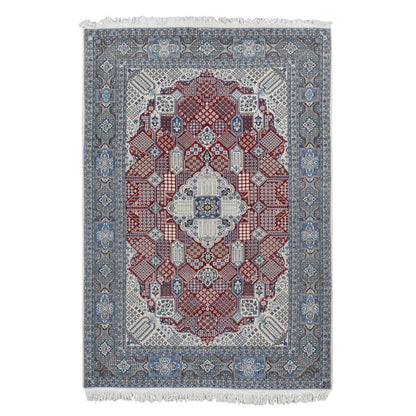 7'3"X10'9" Red New Zoroastrian Nain Soft Wool And Silk Hand Knotted Rug