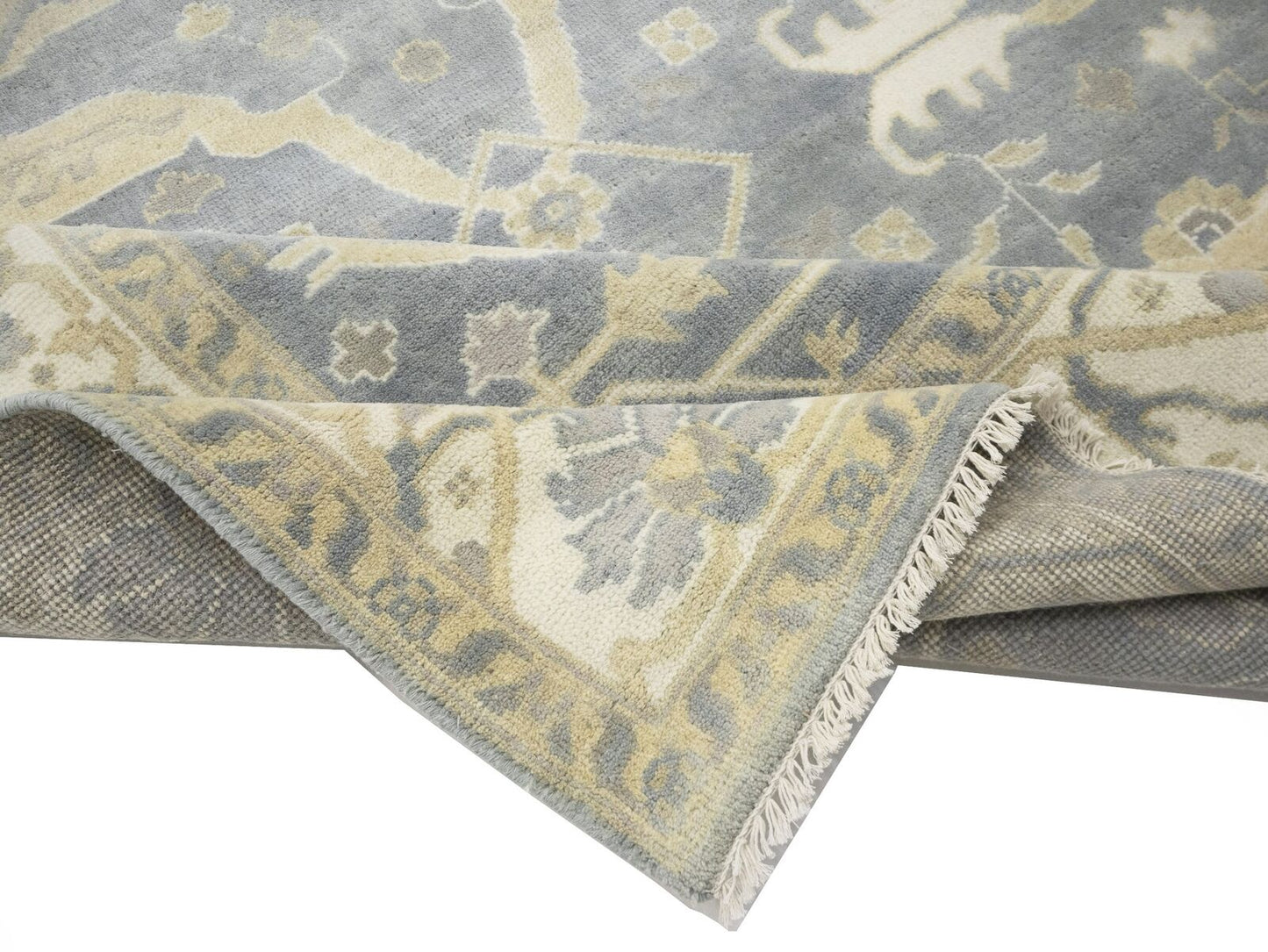 Muted Gray Floral Oushak Oriental Rug Handmade