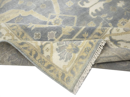 Muted Gray Floral Oushak Oriental Rug Handmade